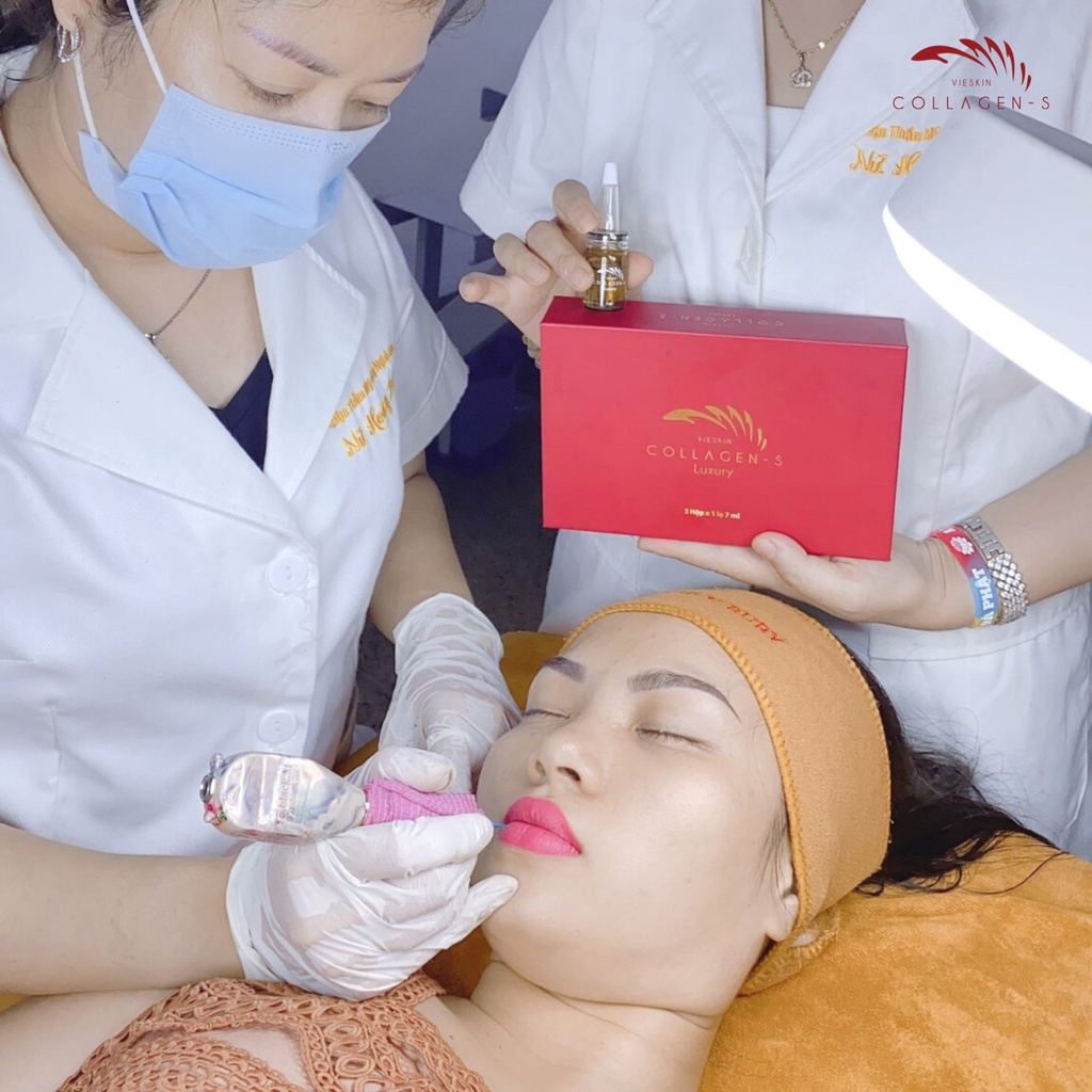 Tinh chất collagen tươi Vieskin Luxury dưỡng môi sau phun xăm, kích màu sắc nét, tự nhiên, siêu căng bóng, lọ 7ml