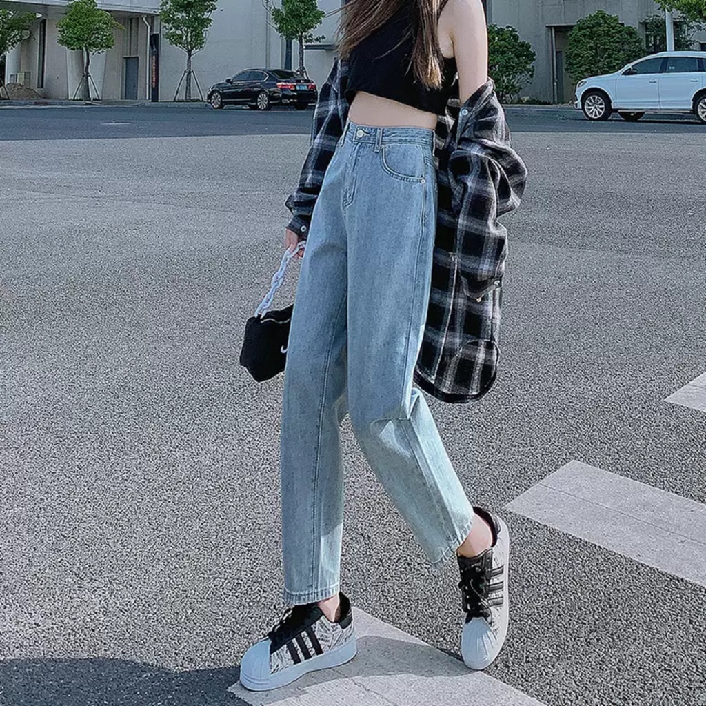 [ LÁ LÀ LA ] QUẦN BAGGY JEAN NỮ LƯNG CAO XANH NHẠT, XÁM NHẠT LAI CUỐN PHONG THÁI HOÀNG HẬU SIÊU ĐỈNH CÁ TÍNH NITIQC