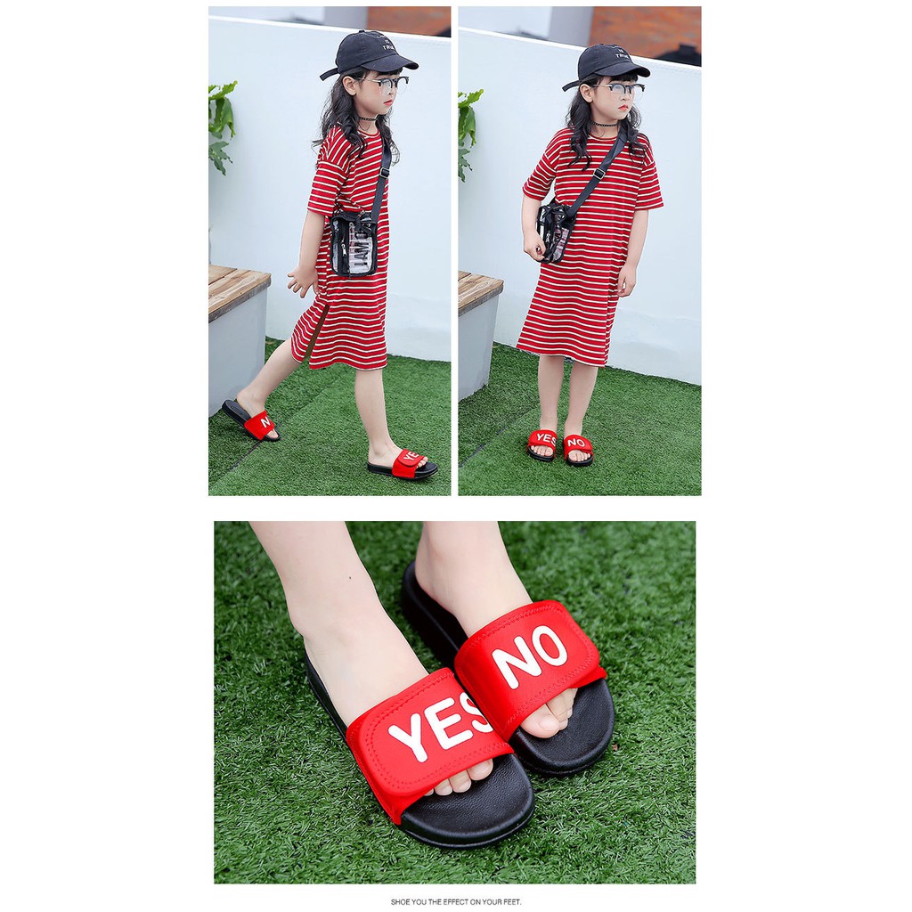 Giày Sandal Khóa Dán In Chữ Yes No Cho Bé