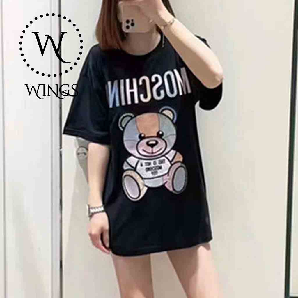Áo thun nữ fom rộng tay lỡ dấu quần moschino color bear