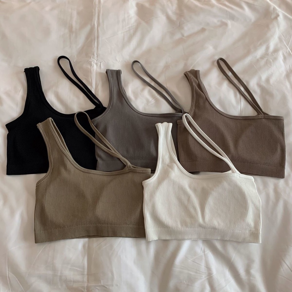Áo bra nữ cotton gân tăm tập gym thể thao, Áo lót nữ 2 dây chéo vai phong cách và cá tính LANIXA B834