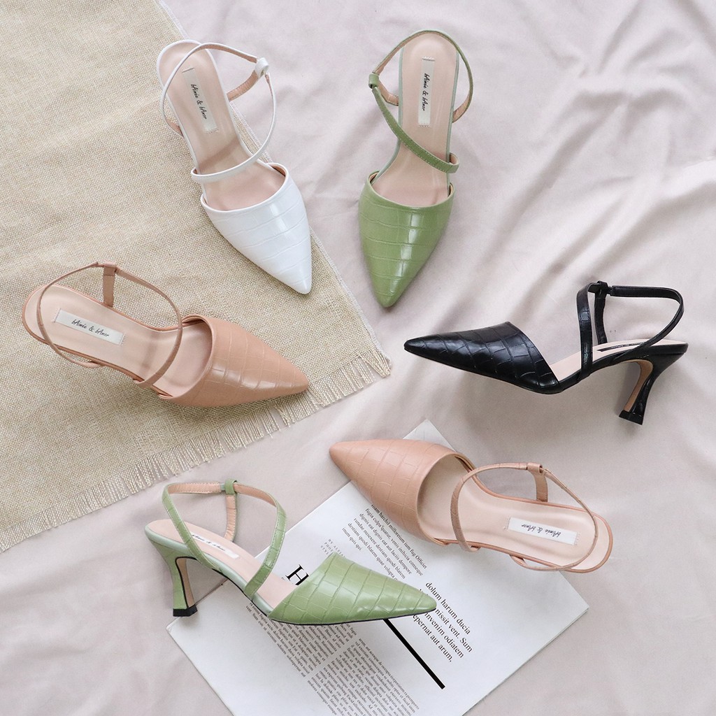 Giày cao gót nữ 7p mũi nhọn gót nhọn dáng sandal slingback bít mũi thời trang công sở đẹp bAimée &amp; bAmor - MS1542