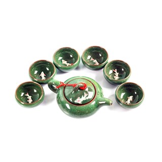 Bộ ấm chén cá 3D tráng men ngọc đá
