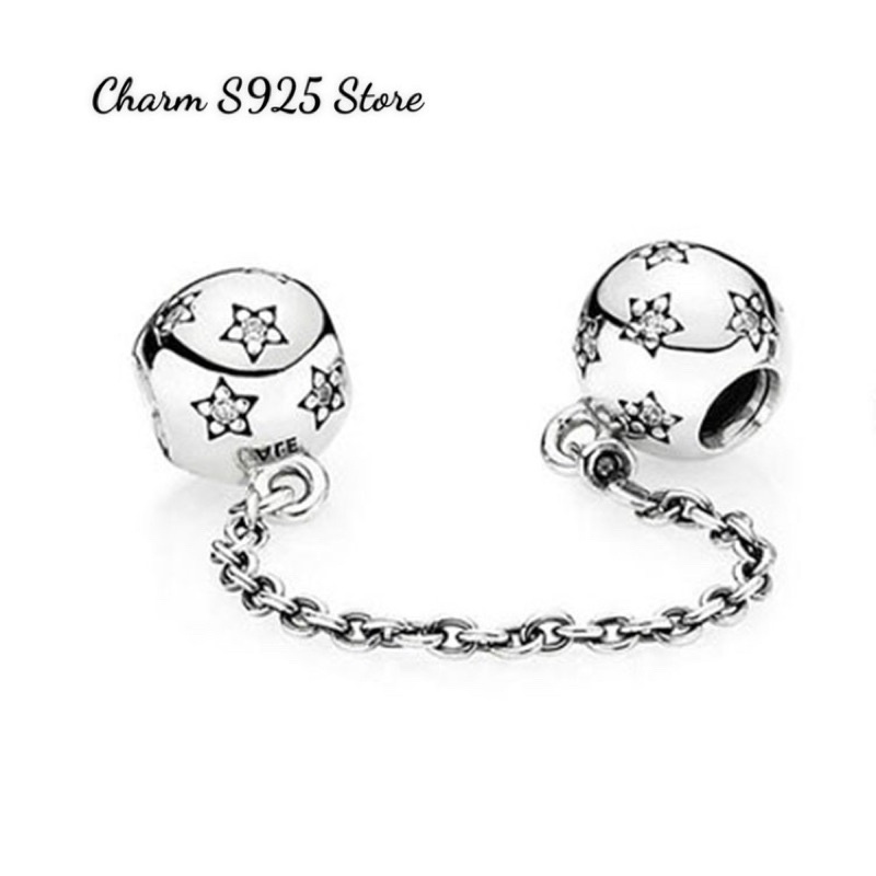 charm pan khoá chặn xích đính đá ngôi sao bạc s925 cao cấp
