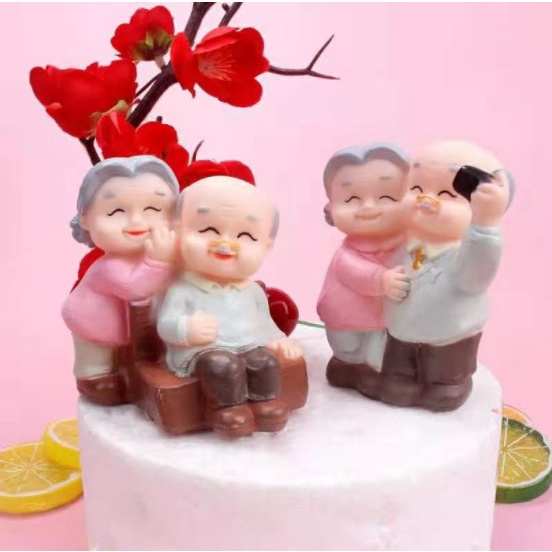 Đôi ông bà già trang trí bánh nhựa nhẹ