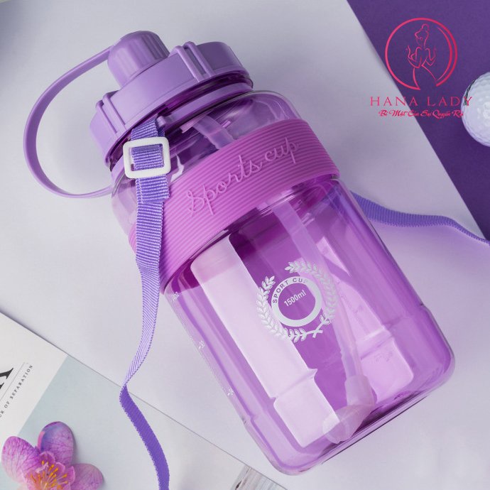 Bình nước thể thao - Bình đựng nước cute có vòi nhiều màu sắc siêu xinh (TẶNG KÈM DÂY ĐEO + ỐNG HÚT)