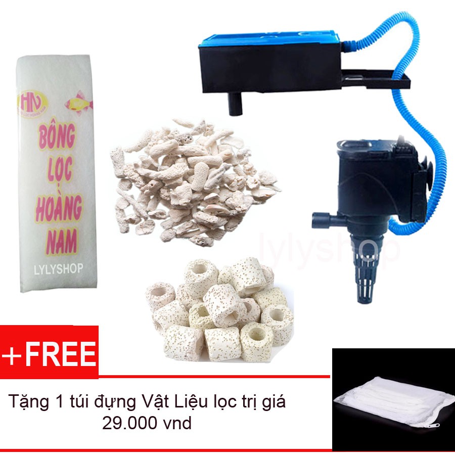 Máy lọc nước hồ cá RS 9800 2100L/H loại tốt, tiết kiệm điện + Bông lọc+ 100gr Sứ Lọc bể cá + 100gr San hô tặng 1túi VLLL