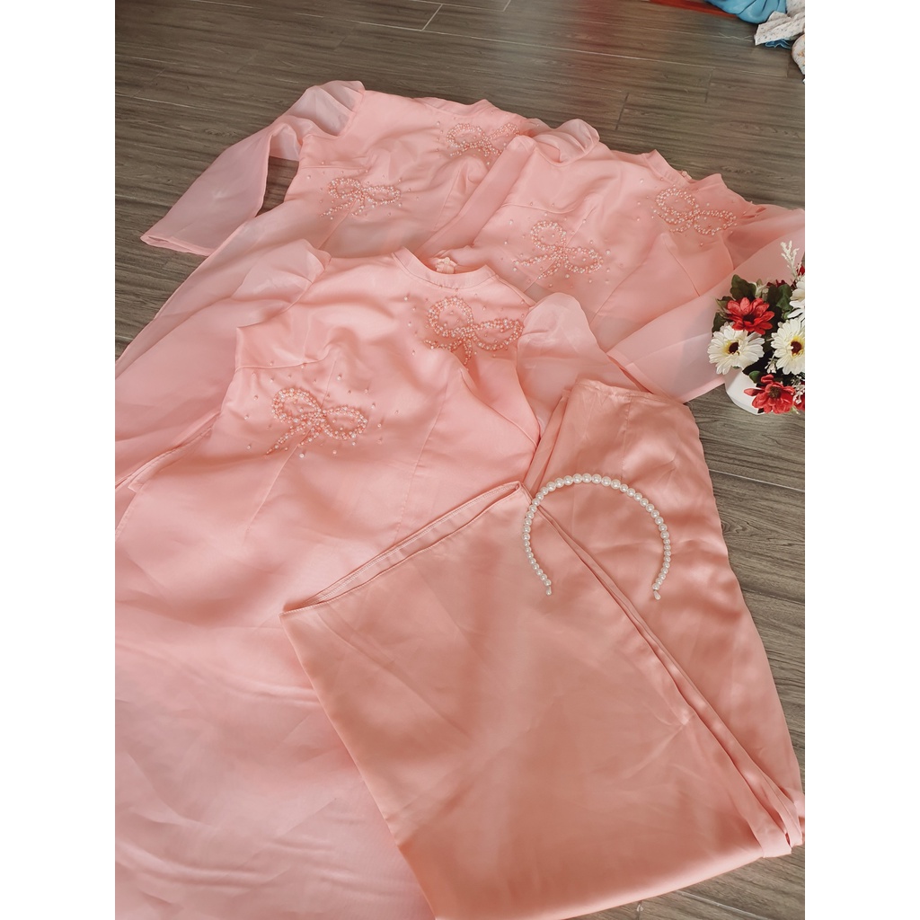 Áo Dài Cách Tân nơ hồng voon 4 Tà