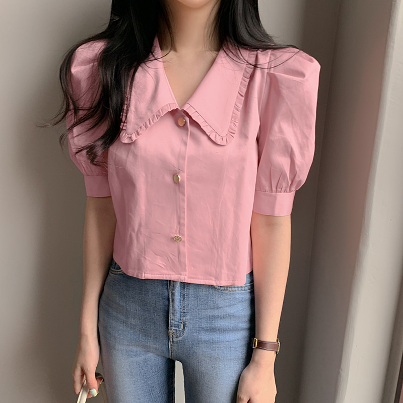 Ruffle collar puff sleeves shirt blouse woman top 34077
