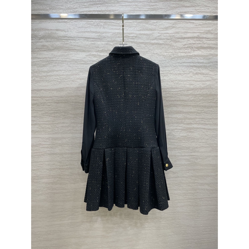 Váy len xếp li dài tay Channel thời trang