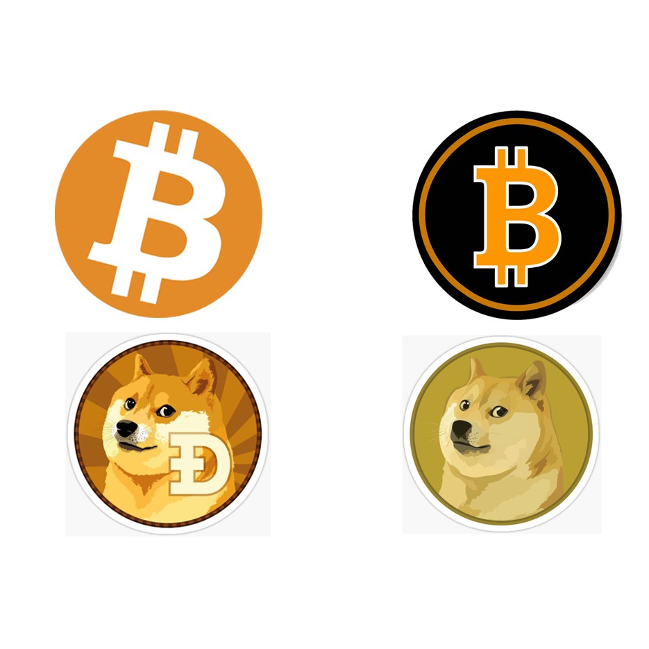 Hình dán Sticker Bitcoin, Sticker Dogecoin, sticker pvc chống nước, sticker dán laptop