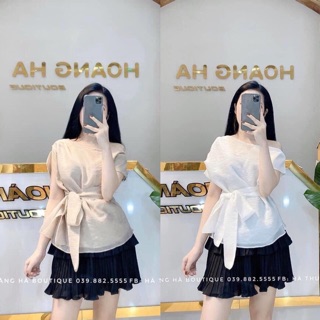 Áo lệch vai buộc nơ 2 màu