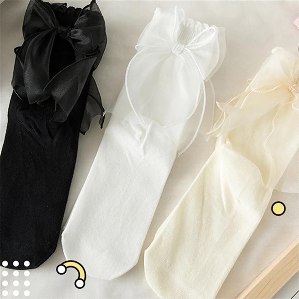 Vớ Cotton Mềm Đính Nơ Màu Trơn Ngọt Ngào Dễ Thương Cho Nữ