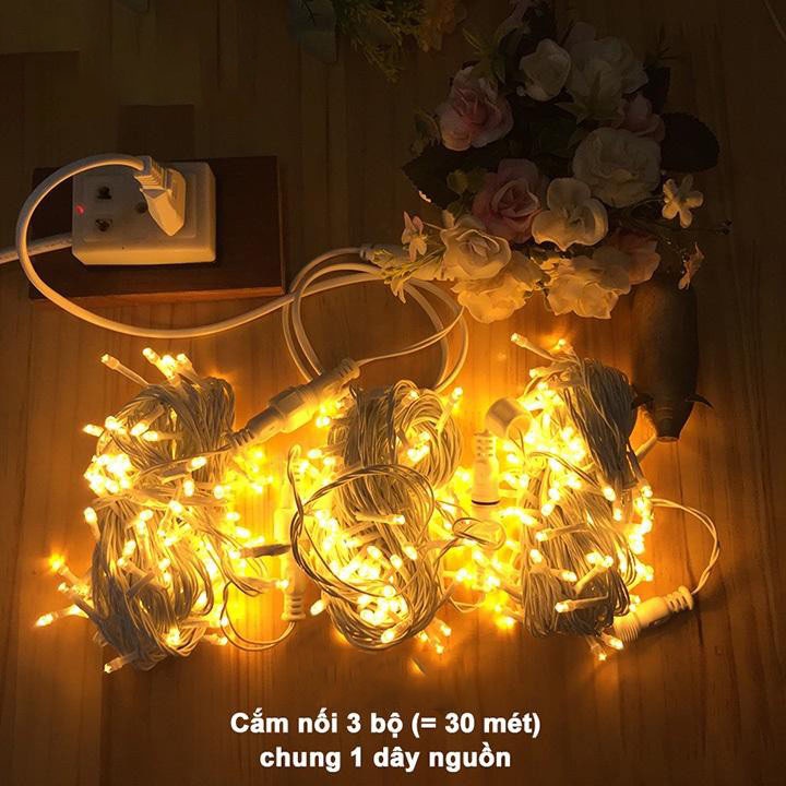 Dây đèn LED trang trí phòng ngủ, đèn led trang trí cây thông noel giáng sinh 8m không nháy màu vàng đẹp lấp lánh