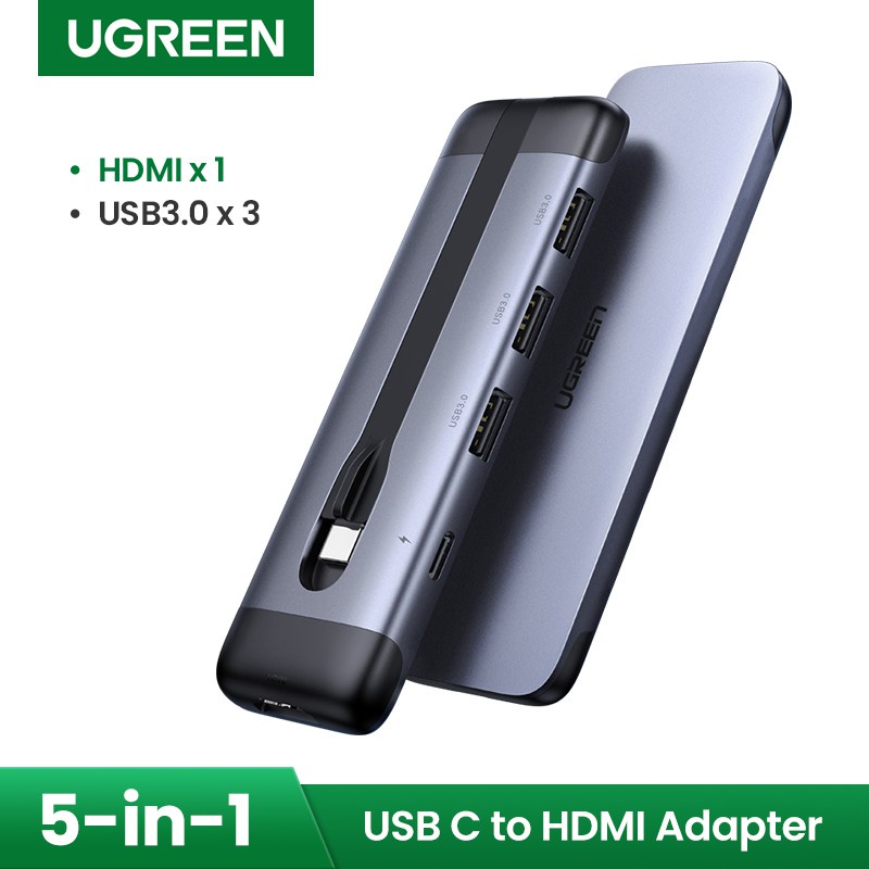 Bộ chuyển USB type C to HDMI 4K + hub 3 USB 3.0 + sạc PD 100W Cao Cấp Ugreen 70408 Chính Hãng CM285