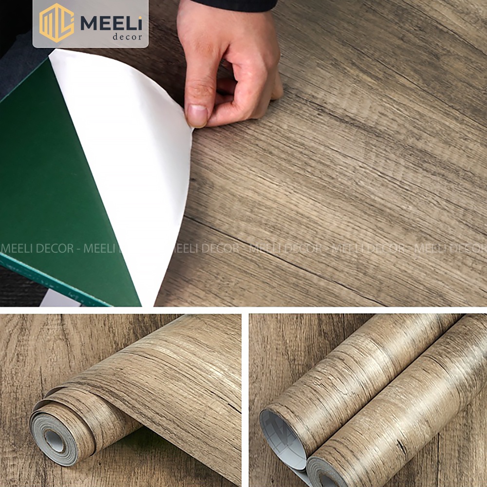 Giấy decal dán tường vân gỗ Meeli Decor nhiều màu dán phòng ngủ tủ quần áo bàn học sẵn keo, kt 3m x 60cm, ME30
