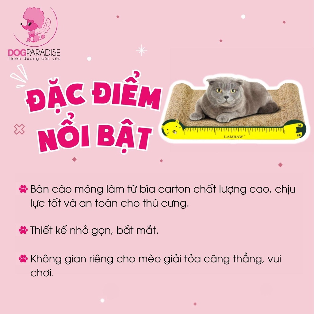 Bàn cào ngang cho mèo ICLE màu xanh lá/vàng chất liệu giấy carton cao cấp 43x21.5x7 cm chịu lực tốt - Dog Paradise