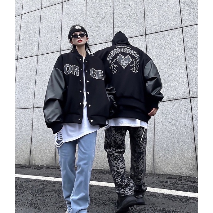 ÁO BOMBER KAKI PHỐI TAY DA FORGET FORM UNISEX NAM NỮ (hình chụp thật)