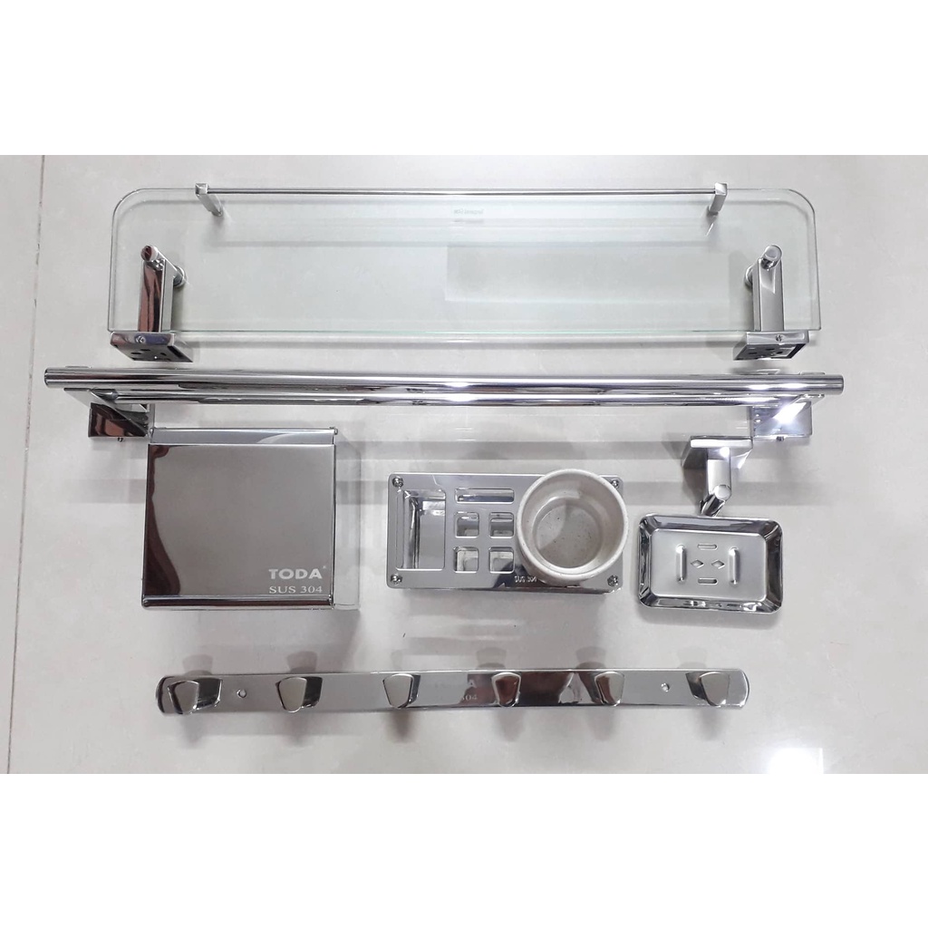 BỘ PHỤ KIỆN NHÀ TẮM VUÔNG THƯƠNG HIỆU TODA INOX 304 CAO CẤP ĐẦY ĐỦ 6 MÓN  MÃ: TD8500