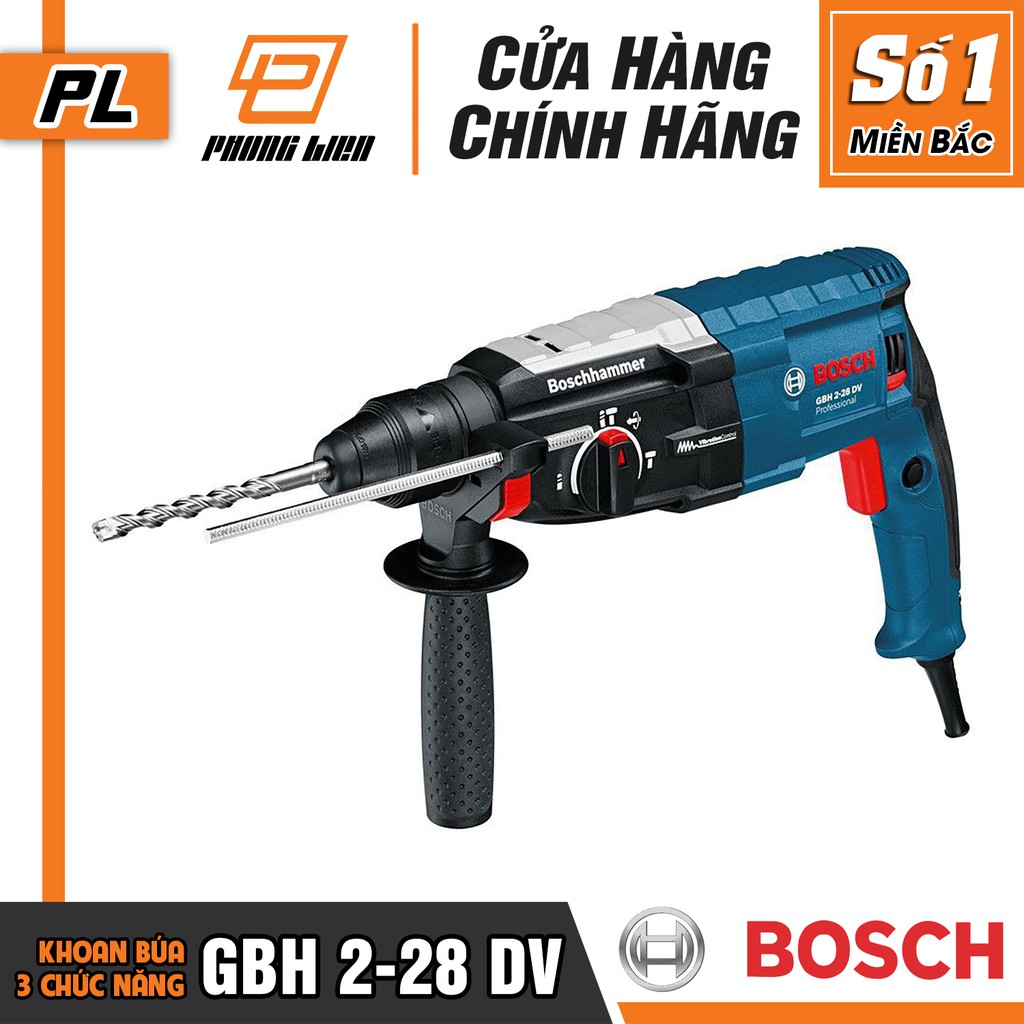 Máy Khoan Búa Bosch GBH 2-28 DV (28MM-820W) - Khoan Bê Tông, Có Đục, Giảm Rung - Hàng Chính Hãng