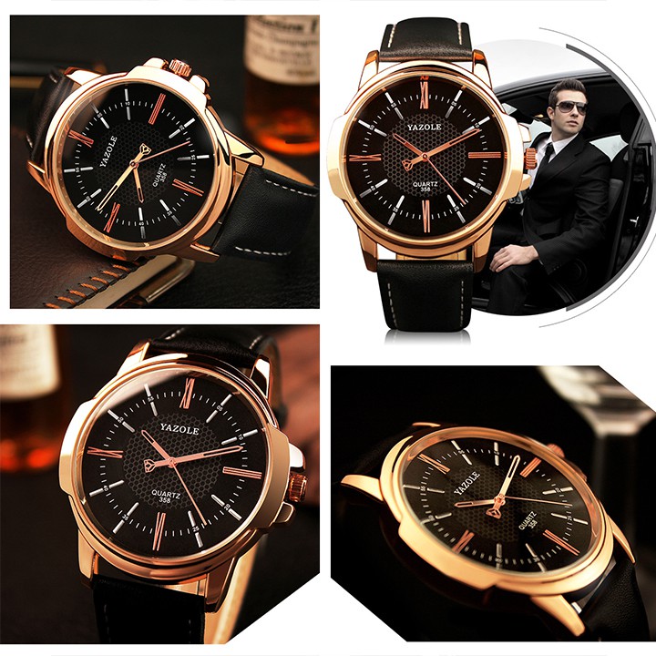 Đồng hồ nam YA03 YAZOLE dây da bền bỉ mặt tròn viền thép đẳng cấp | BigBuy360 - bigbuy360.vn