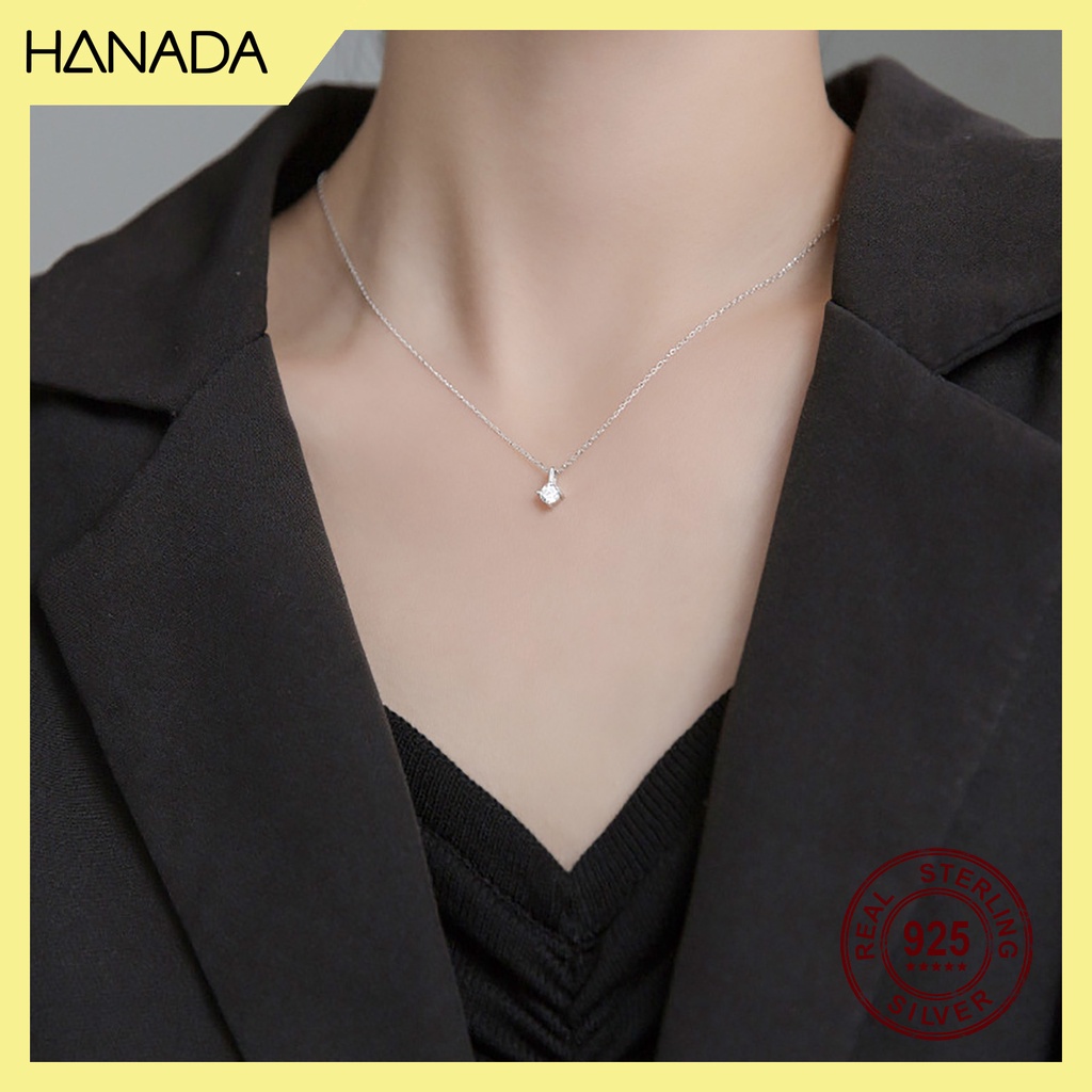 Dây Chuyền Bạc 925 Đá Ziconia 7A Sáng Lấp Lánh Vòng Cổ Một Đá Hanada 0981 K2