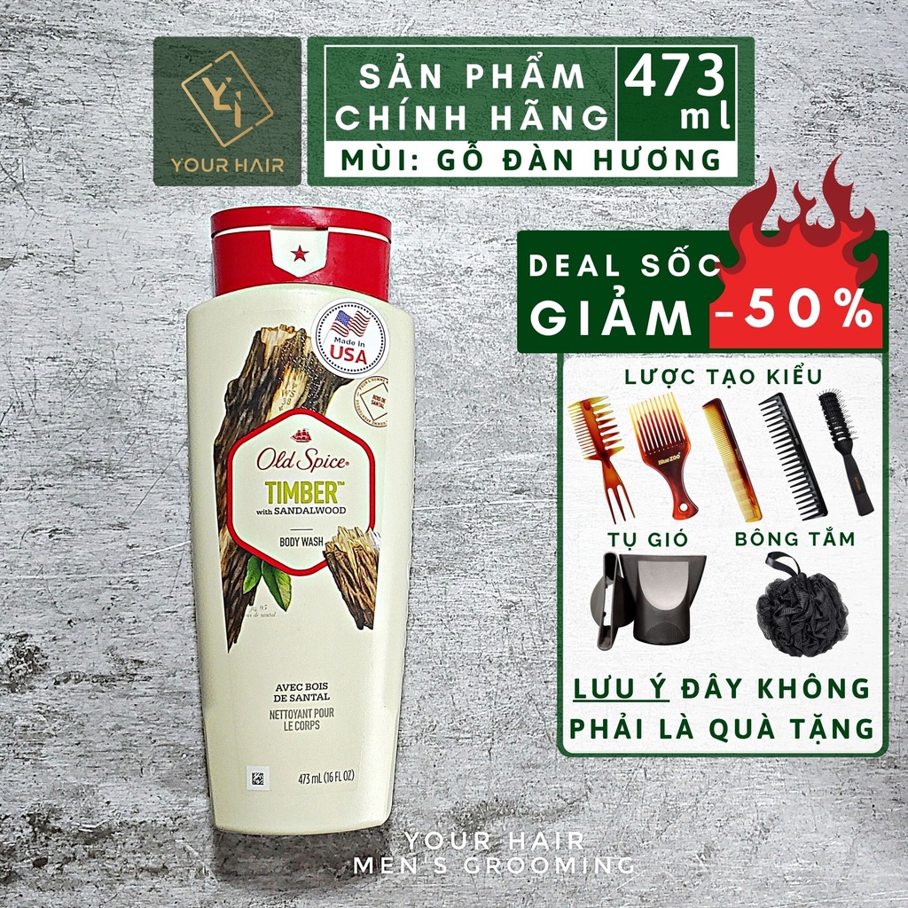 Sữa tắm Old Spice Timber With Sandalwood - 473ml - Mùi gỗ đàn hương - Chính hãng USA