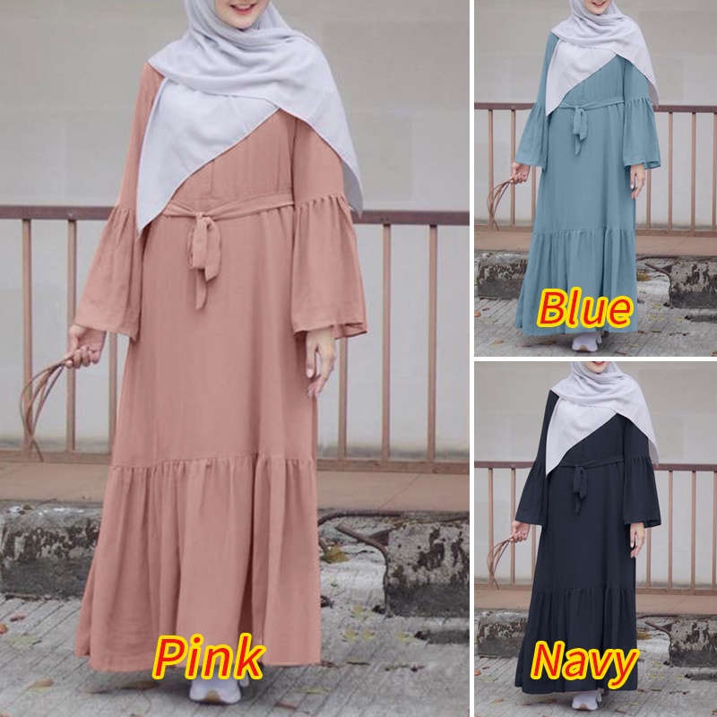 Zanzea Đầm Dài Tay Loe Cổ Tròn Thời Trang Dành Cho Nữ