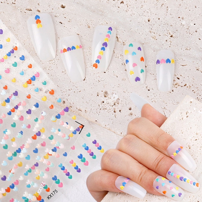 1 Tờ Miếng Dán Móng Tay Dập Nổi Trái Tim Macaron 5D Chống Thấm Nước Trang Trí Móng Tay DIY