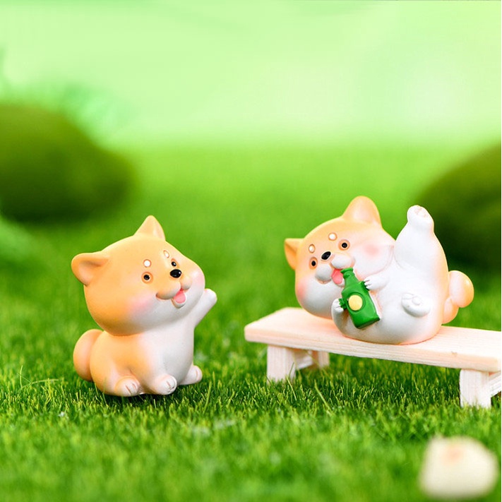 Mô hình decor bàn tượng chó Shiba, trang trí terrarium