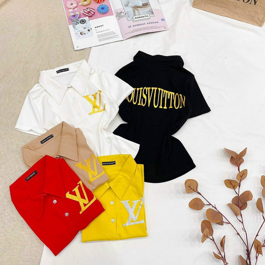 Áo kiểu polo cổ bẻ  cái nút in logo chữ trước và sau cực xinh , chất thun bozip mềm mịn dày dặn