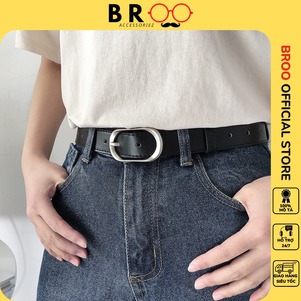 Thắt lưng nam nữ BROO mặt chữ nhật bo tròn có lỗ bấm, dây nịt lưng O-belt unisex bản nhỏ 2.3cm