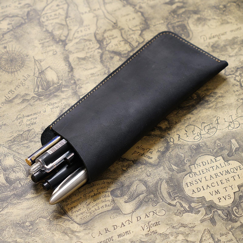 Túi Đựng Bút Bằng Da Mềm Màu Trơn Đa Năng Tiện Dụng