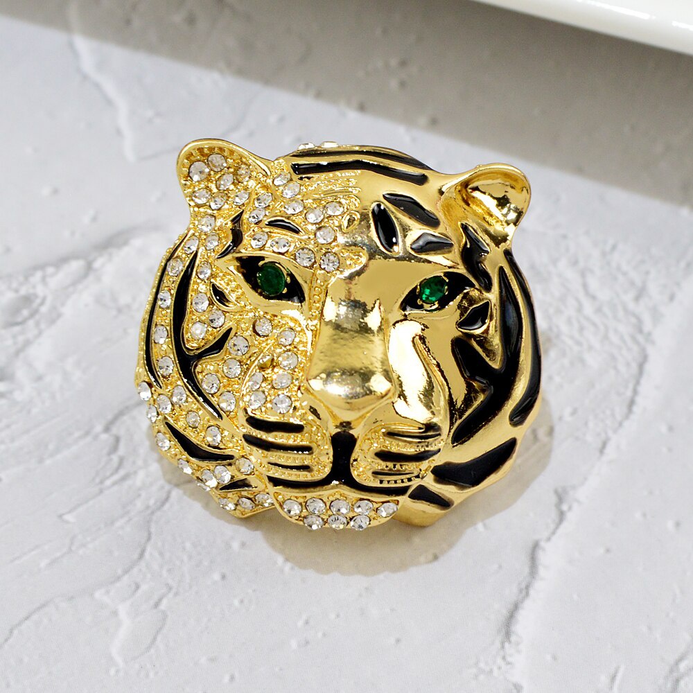 Ghim cài áo hình đầu hổ đính đá thời trang mới cho nam nữ