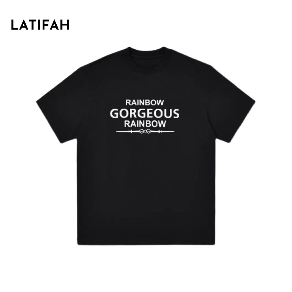 Áo thun unisex tay lỡ Latifah form rộng in chữ RAINBOW GORGEOUS AT010 chất vãi dày dặn co giãn 2 chiều