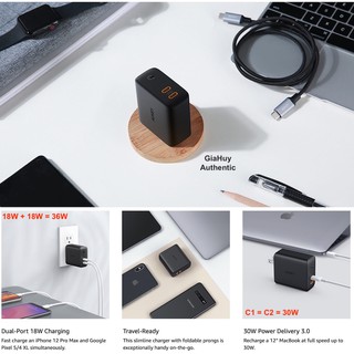 Adapter sạc 2 cổng USB-C Power Delivery 30W Aukey PA-D2