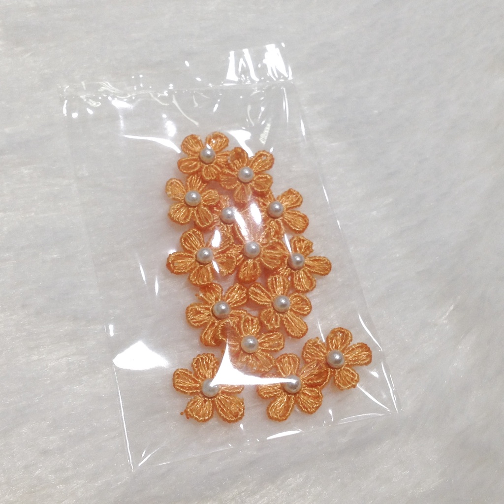 Set 15 hoa mai thêu đính cườm bạc kim sa dễ thương kết trang trí áo dài váy đầm