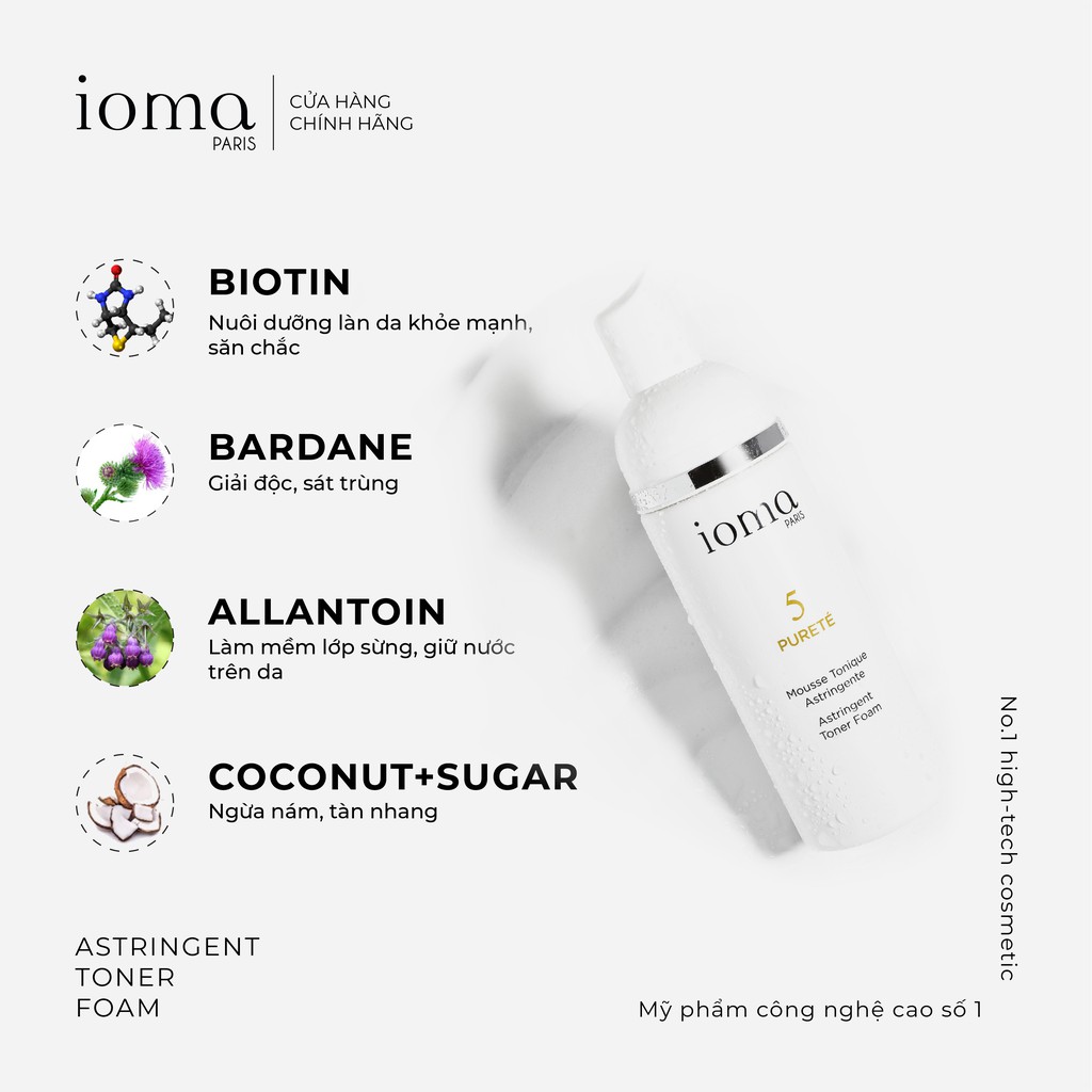 Sữa rửa mặt dạng bọt loại bỏ tạp chất, bã nhờn Ioma Paris Astringent Toner Foam - 150ML