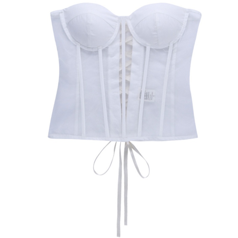 Brroa Áo Nịt Ngực Vải Lưới Phối Ren Không Dây Hở Lưng Gợi Cảm Vintage Cho Nữ