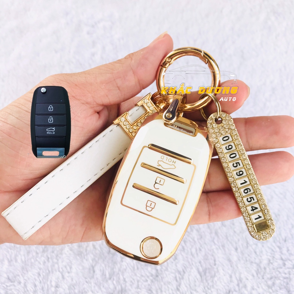 Ốp chìa khoá gập Kia Morning Soluto Cerato K3 TPU đính đá nhân tạo sang trọng