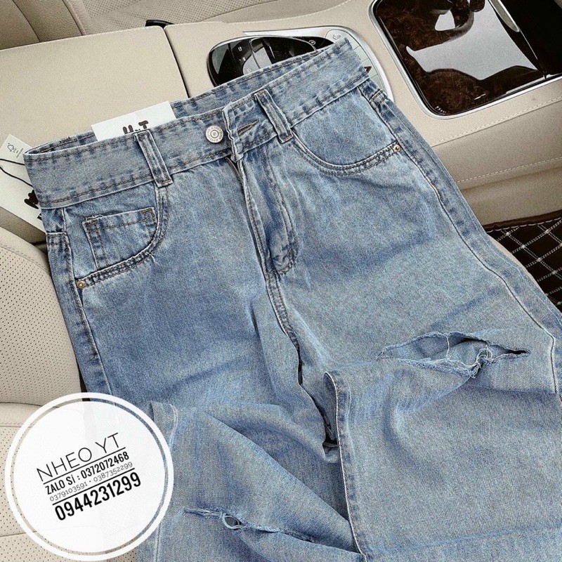 QUẦN JEAN SUÔNG XANH RÁCH GỐI [fs50k]