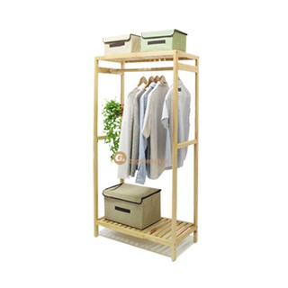 Giá Treo Quần Áo Bằng Gỗ Chữ Nhật Màu Gỗ Tự Nhiên 2 Tầng Kệ HCM