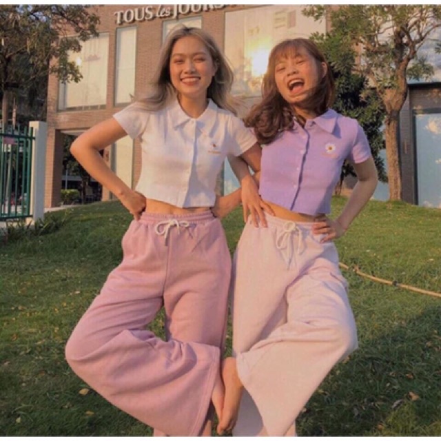 (Ảnh thật) Áo croptop cổ bẻ cài nút thêu hoa 3 màu(trắng/đen/tím)