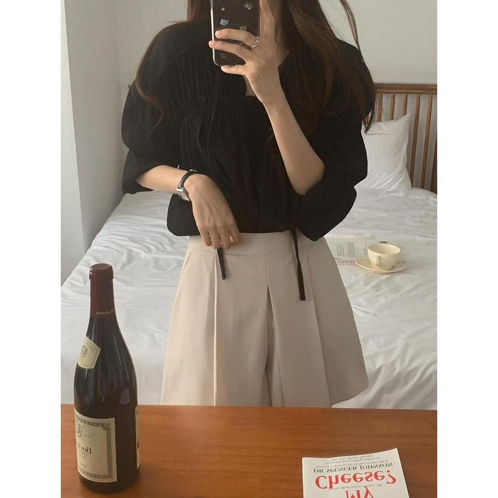 54420 Áo Sơ Mi Dài Tay Dáng Rộng Phối Dây Thắt Phong Cách Hàn Quốc Sành Điệu