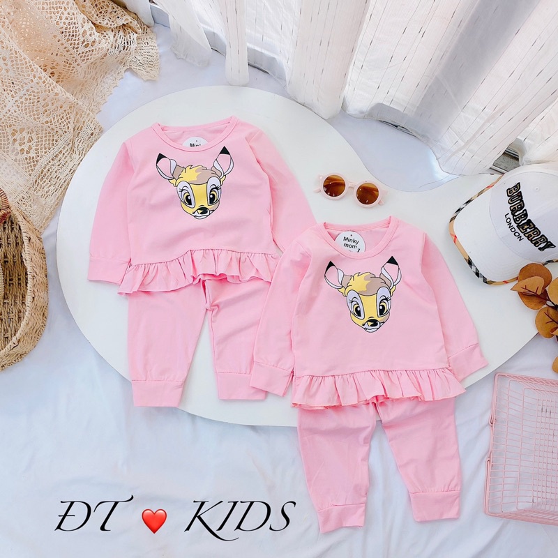 Set 2 bộ nai cotton thu đông bé gái