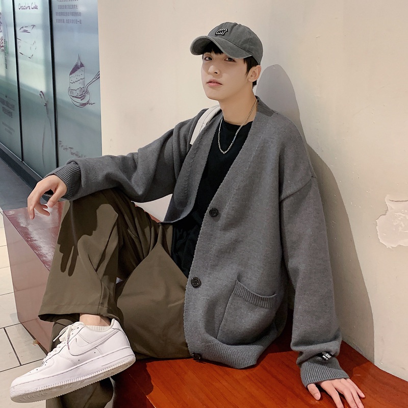 Áo Khoác Len Cardigan Cổ Chữ V Dáng Rộng Thời Trang Dành Cho Nam