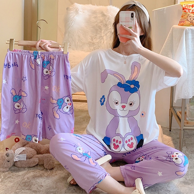 Đồ bộ nữ mặc nhà in hoa in thỏ in họa tiết dễ thương chất thun mềm mịn mát DB1
