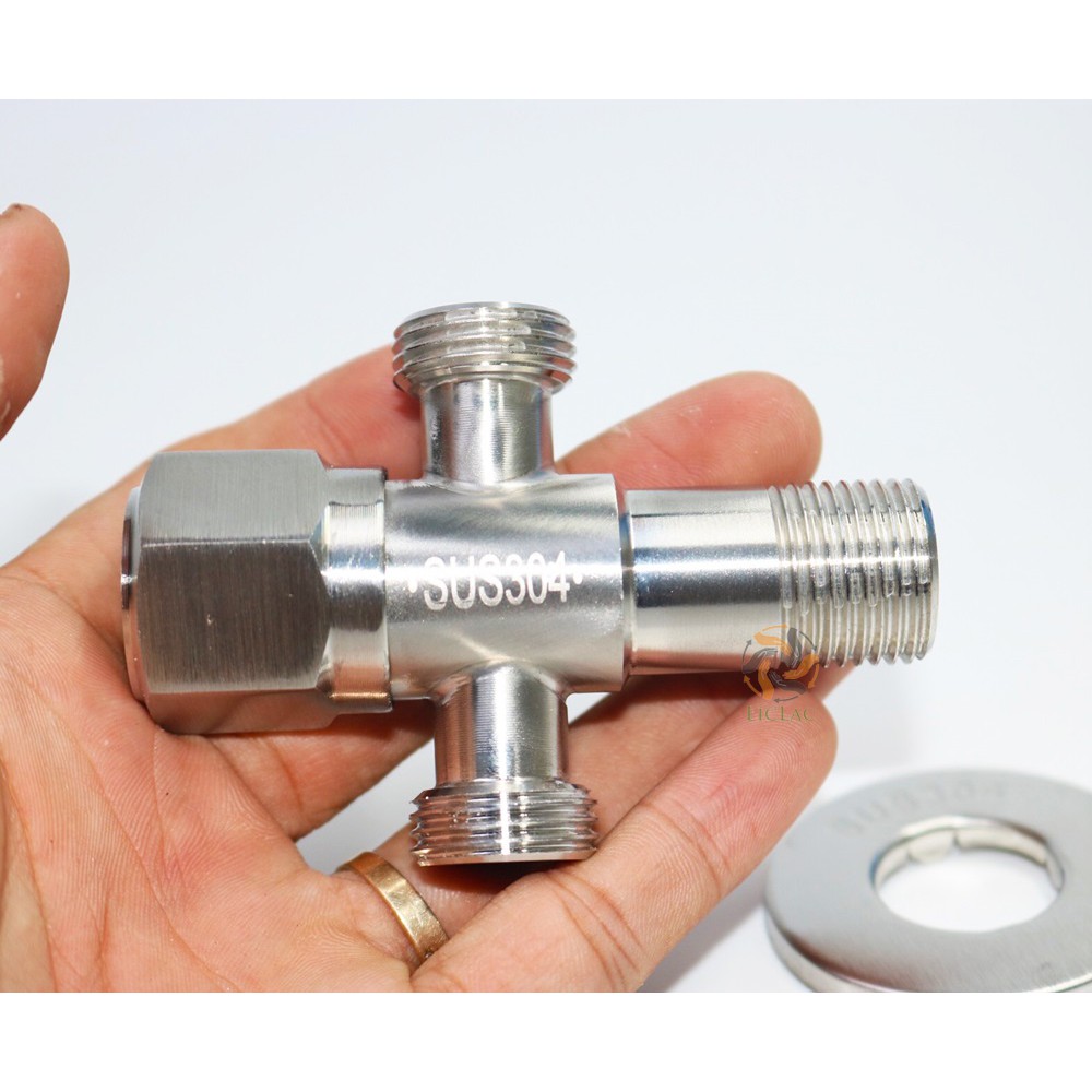 Van Khóa Nước Chữ T chất liệu INOX SUS 304 Loại Dày, Van Giảm Áp 2 Ngã chuyên dùng cho nhà vệ sinh - LICLAC