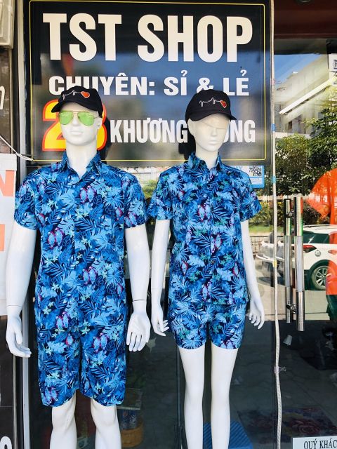 Bộ đi biển hoa quả màu xanh, set đồ bộ du lịch siêu đẹp