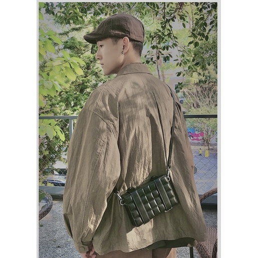 Túi da nam nữ đeo chéo hình hộp chữ nhật hoạ tiết ô vuông UNISEX hot trend